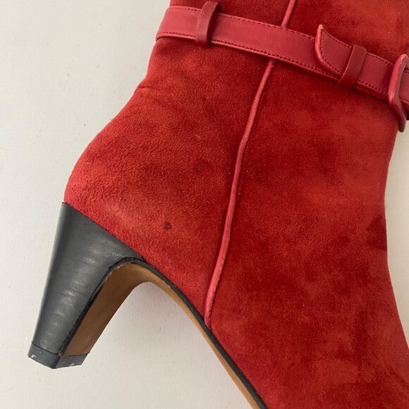 Donald Pliner Lancel Ankle Boots Shoes Heel Red Suede - Picture 6 of 10